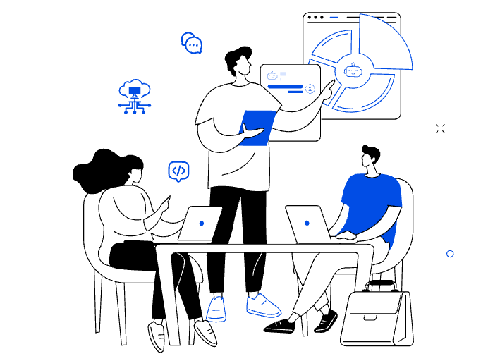 Illustration of merchants using TopCode apps to improve their stores